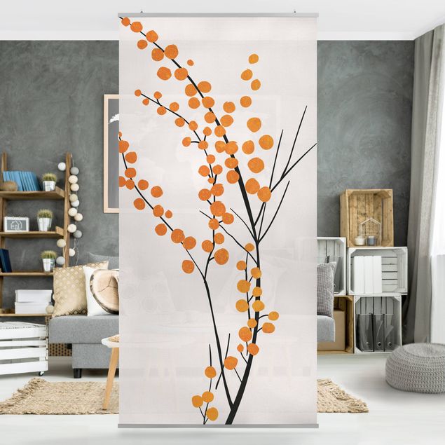 Raumteiler - Grafische Pflanzenwelt - Beeren Orange - 250x120cm