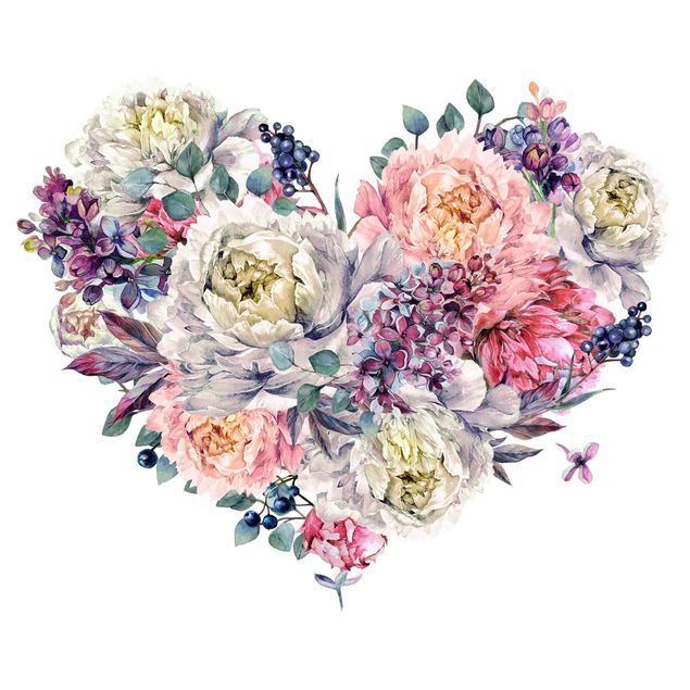 Liebe Wandtattoo Aquarell Herz Blüten Bouquet XXL