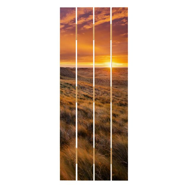 Holzbild - Sonnenaufgang am Strand auf Sylt - Hochformat 5:2