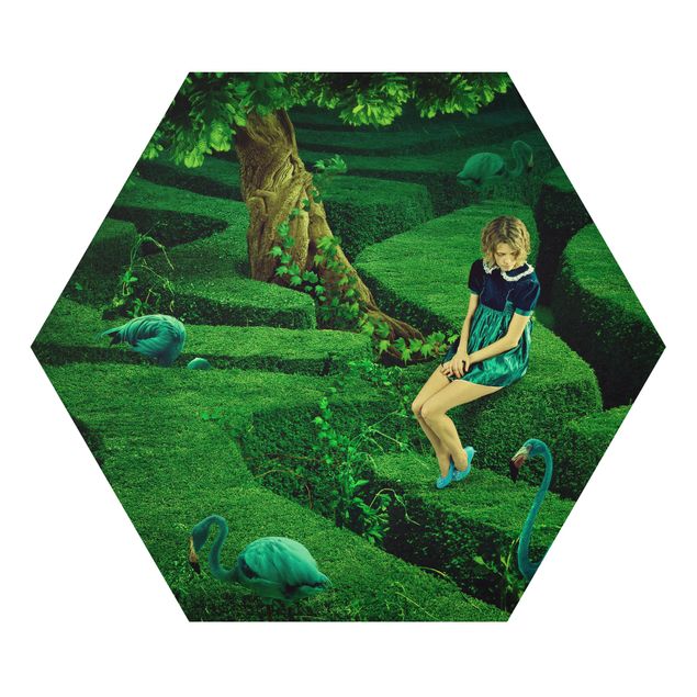Hexagon Bild Alu-Dibond - Frau im Labyrinth