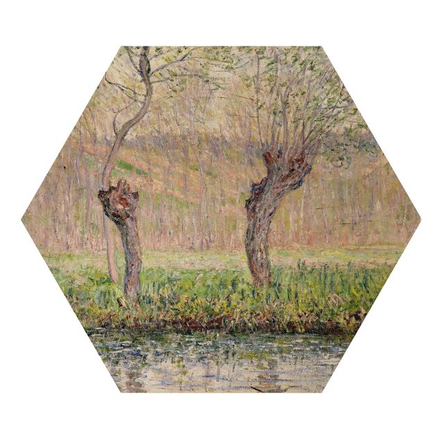 Hexagon Bild Holz - Claude Monet - Weidenbäume Frühling