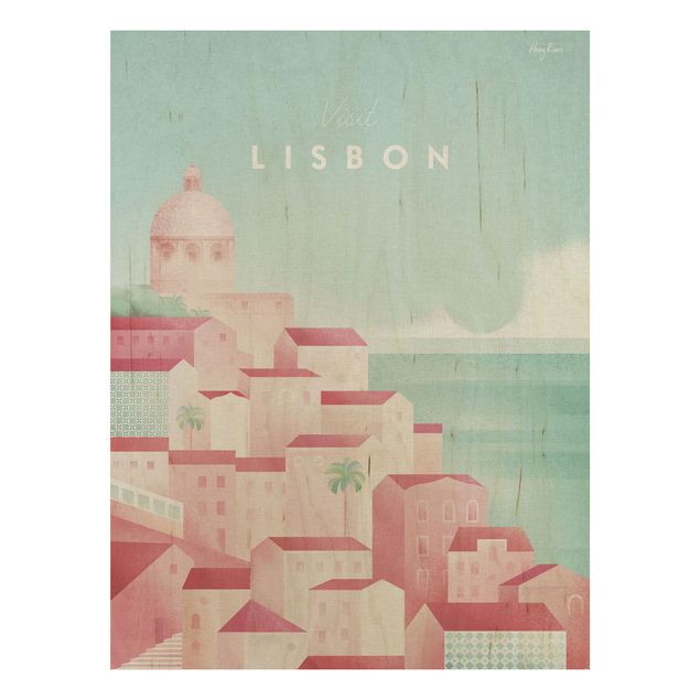 Holzbild - Reiseposter - Lissabon - Hochformat 4:3