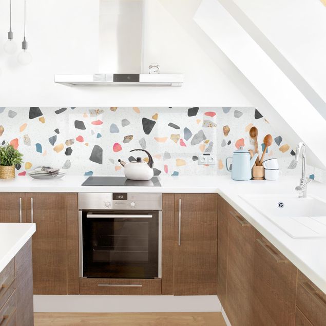 Küchenrückwand - Weißer Terrazzo mit Goldsteinchen II