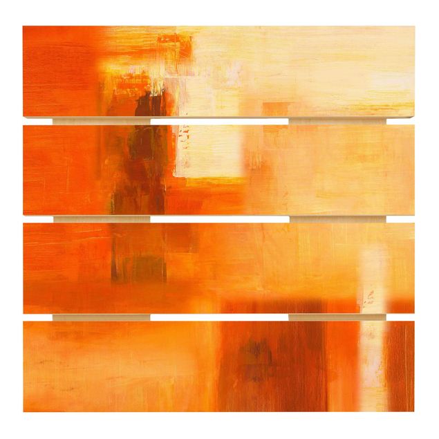 Holzbild - Petra Schüßler - Petra Schüßler - Komposition in Orange und Braun 02 - Quadrat 1:1