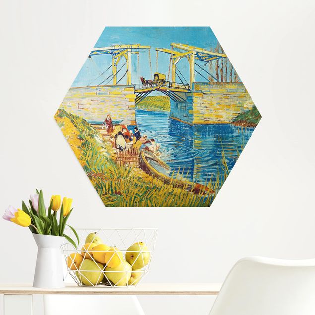 Hexagon Bild Alu-Dibond - Vincent van Gogh - Zugbrücke in Arles