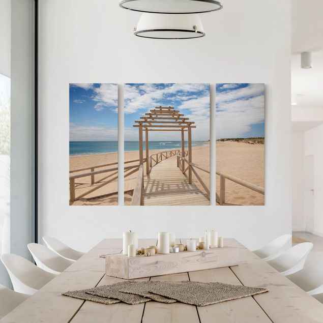 Leinwandbild 3-teilig - Strandpfad zum Meer in Andalusien - Triptychon