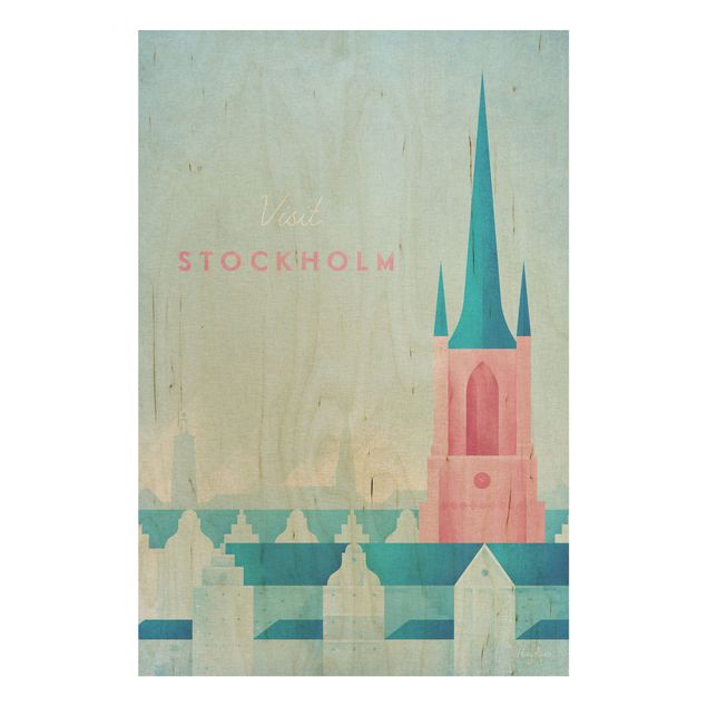 Holzbild - Reiseposter - Stockholm - Hochformat 3:2