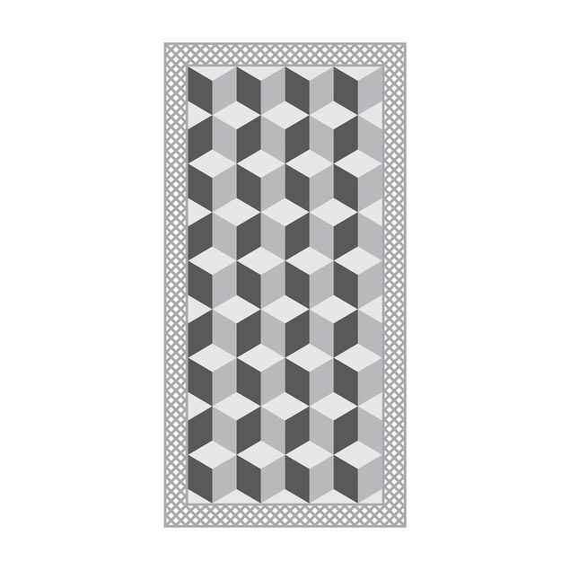 Teppich grau Geometrische Fliesen Stufenillusion in Grau mit Bordüre