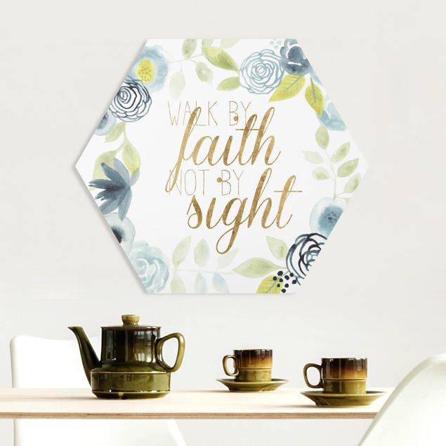 Hexagon Bild Forex - Blumenkranz mit Spruch - Faith