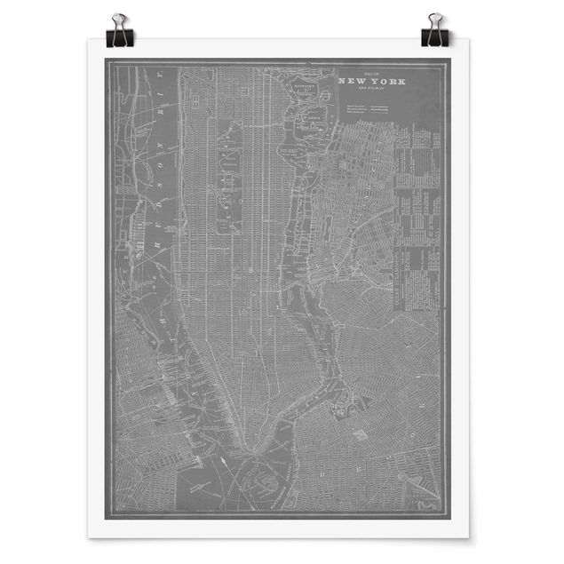 Poster - Vintage Stadtplan New York Manhattan - Hochformat 4:3