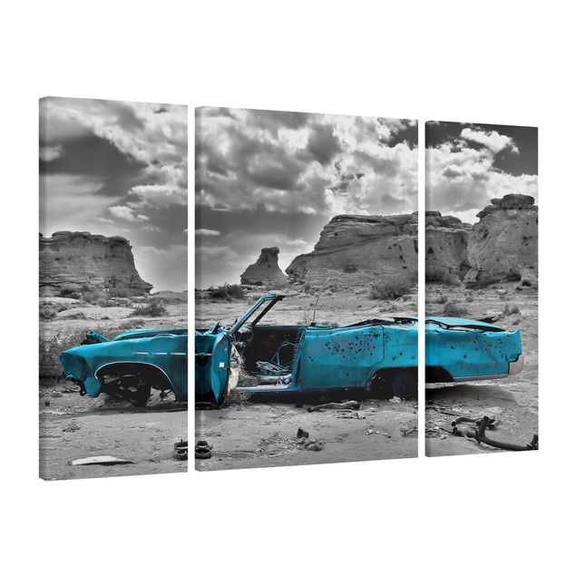 Leinwandbild 3-teilig - Türkiser Cadillac - Triptychon