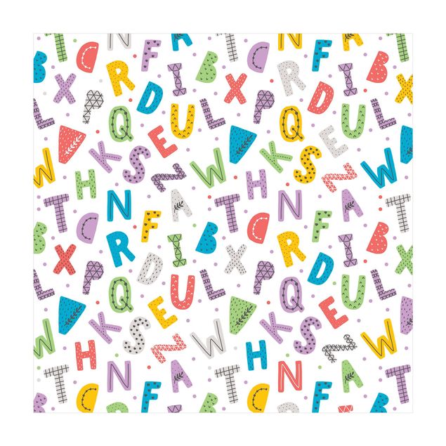 Vinyl-Teppich - Alphabet mit Herzen und Punkten in Kunterbunt - Quadrat 1:1