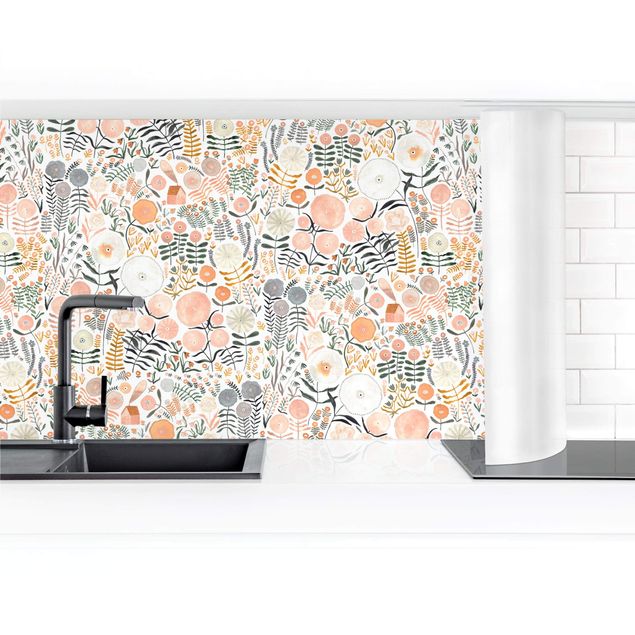 Küchenrückwand - Blumenmeer in Apricot