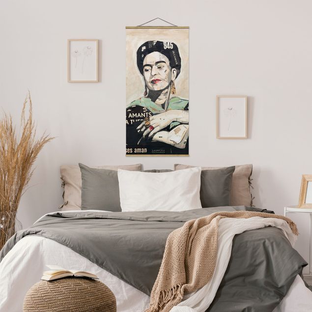 Stoffbild mit Posterleisten - Frida Kahlo - Collage No.4 - Hochformat 1:2