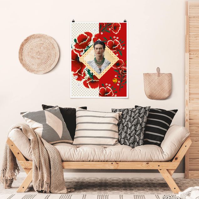 Poster - Frida Kahlo - Mohnblüten - Hochformat 3:4