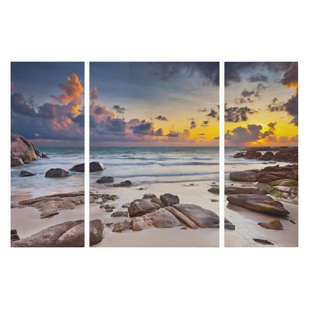 Leinwandbild 3-teilig - Strand Sonnenaufgang in Thailand - Triptychon