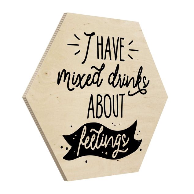 Hexagon Bild Holz - I have mixed drinks about feelings