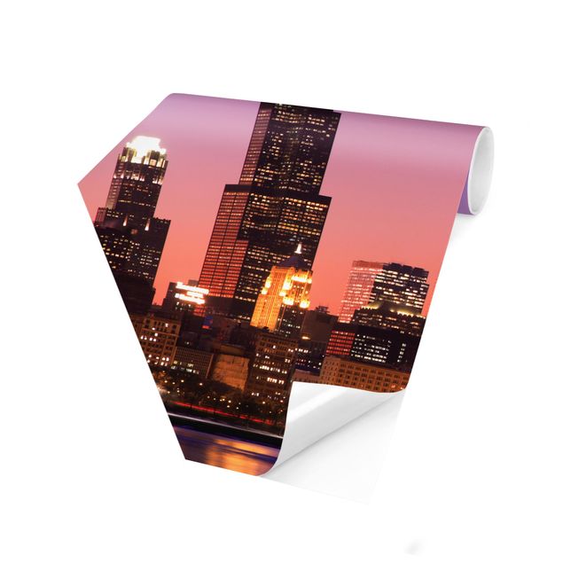 Hexagon Mustertapete selbstklebend - Chicago Skyline