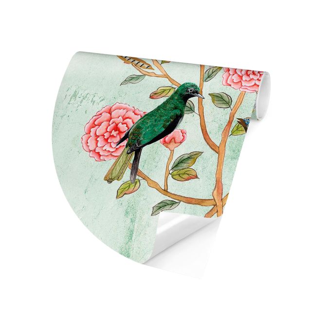 Runde Tapete selbstklebend - Chinoiserie Collage in Mint II