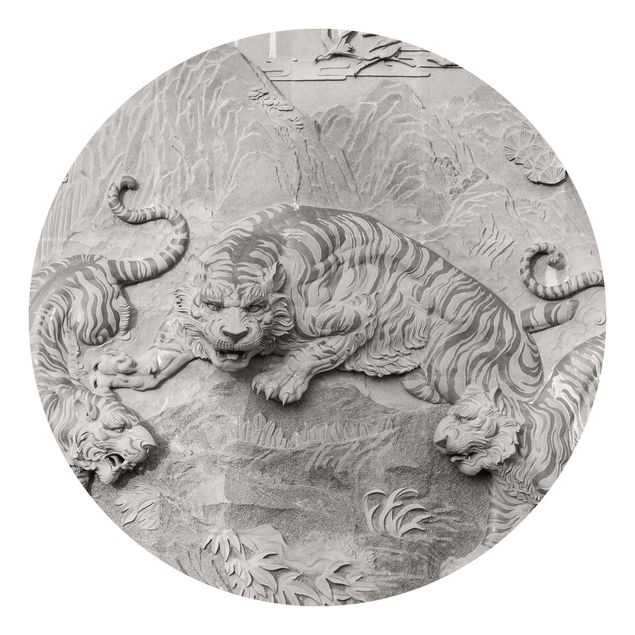 Runde Tapete selbstklebend - Chinoiserie Tiger in Steinoptik