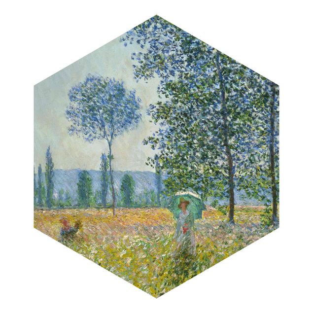 Hexagon Mustertapete selbstklebend - Claude Monet - Felder im Frühling