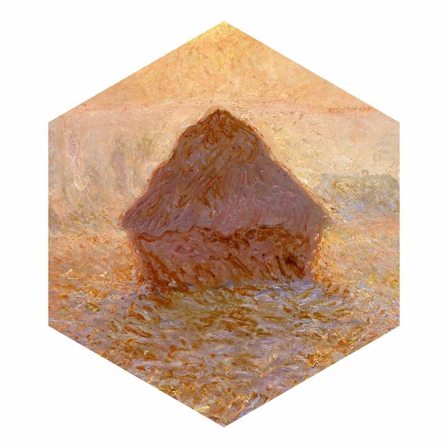 Hexagon Mustertapete selbstklebend - Claude Monet - Heuhaufen im Nebel