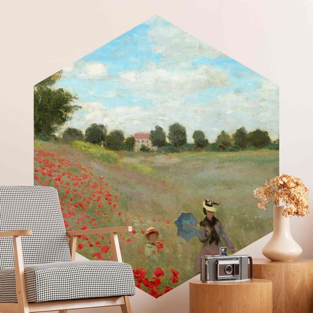 Hexagon Mustertapete selbstklebend - Claude Monet - Mohnfeld bei Argenteuil