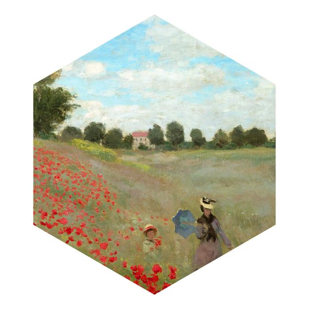 Hexagon Mustertapete selbstklebend - Claude Monet - Mohnfeld bei Argenteuil