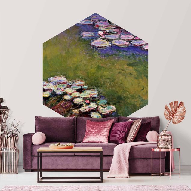 Hexagon Mustertapete selbstklebend - Claude Monet - Seerosen