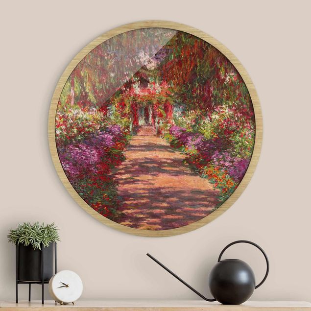 Rundes Gerahmtes Bild - Claude Monet - Weg in Monets Garten in Giverny