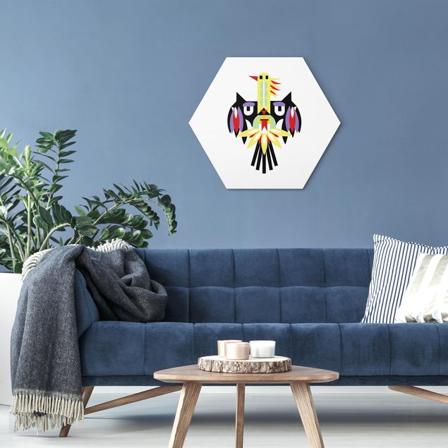 Hexagon-Alu-Dibond Bild - Collage Ethno Monster - Flügel