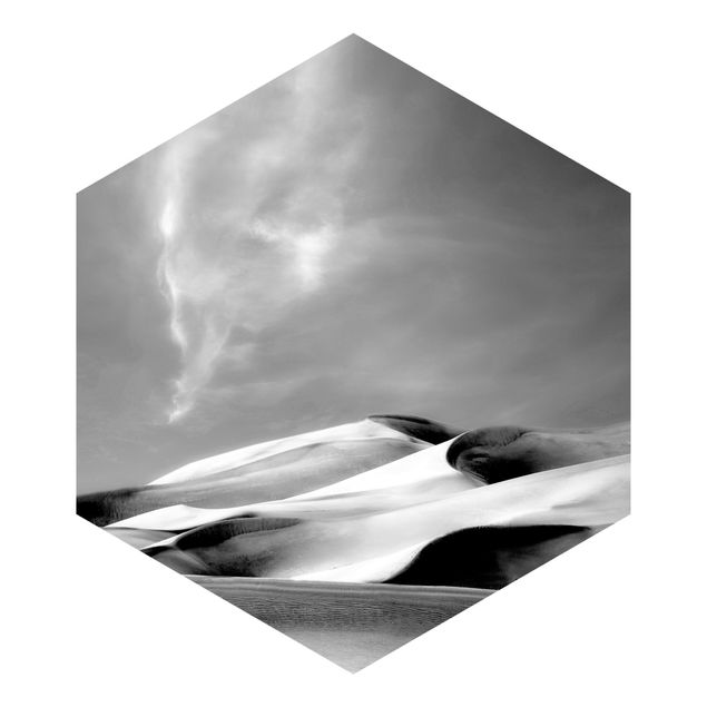 Hexagon Mustertapete selbstklebend - Colorado Dünen Schwarz-Weiß