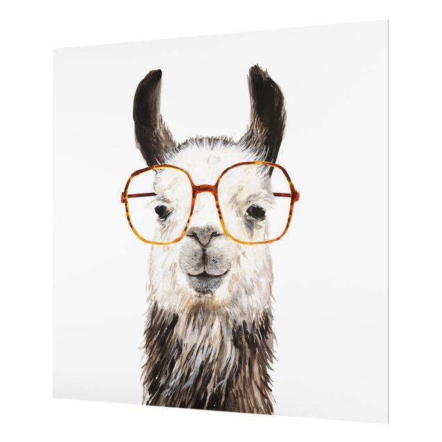 Glas Spritzschutz - Hippes Lama mit Brille IV - Quadrat - 1:1
