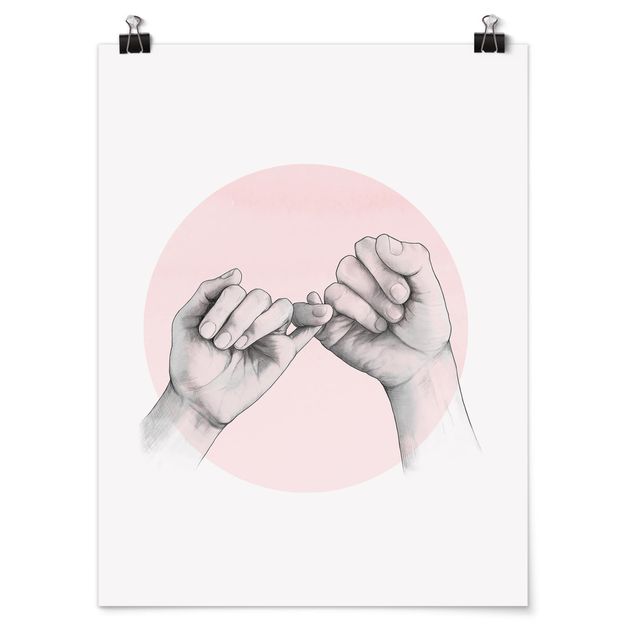Poster - Illustration Hände Freundschaft Kreis Rosa Weiß - Hochformat 4:3