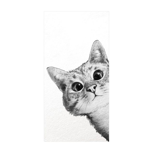 Teppich klein Illustration Katze Zeichnung Schwarz Weiß