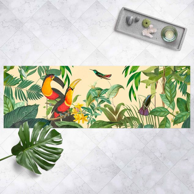 outdoor-teppich wetterfest Vintage Collage - Vögel im Dschungel