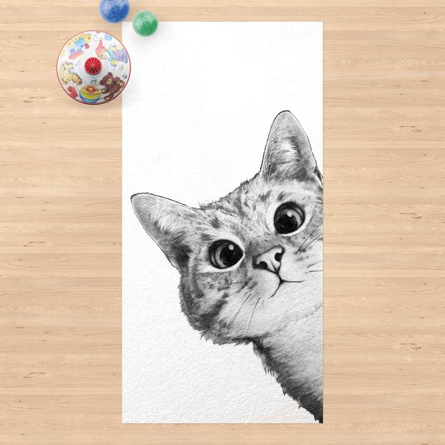 teppich für balkon Illustration Katze Zeichnung Schwarz Weiß