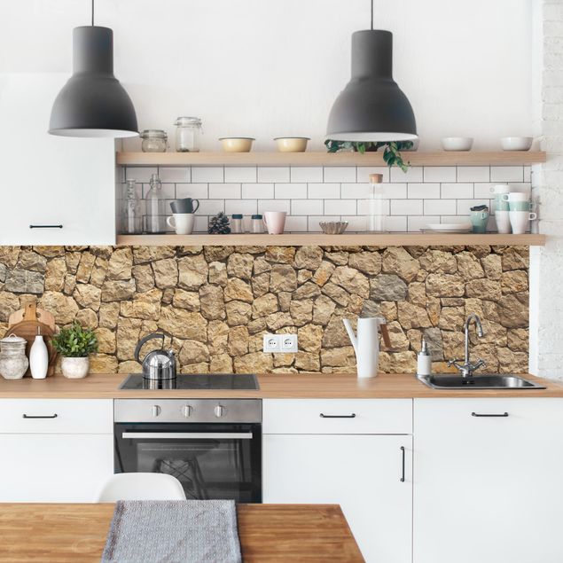 Küchenrückwand - Alte Wand aus Pflasterstein