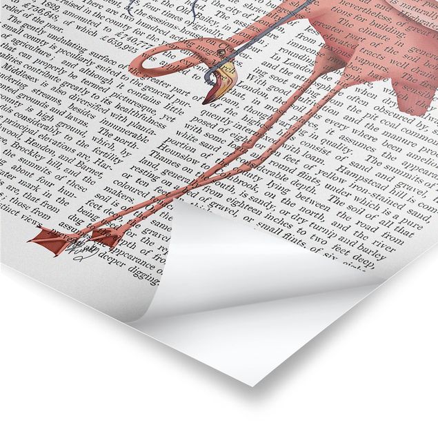 Poster - Tierlektüre - Flamingo mit Regenschirm - Hochformat 3:2