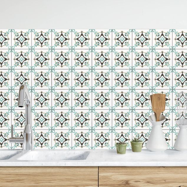 Küchenrückwand - Fliesenspiegel braun-türkis