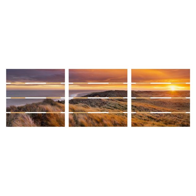 Holzbild 3-teilig - Sonnenaufgang am Strand auf Sylt - Quadrate 1:1