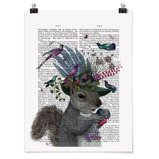Poster - Vogelfänger - Eichhörnchen mit Eicheln - Hochformat 3:4
