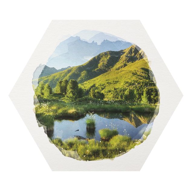 Hexagon Bild Forex - Wasserfarben - Blick vom Hirschbichl ins Defereggental