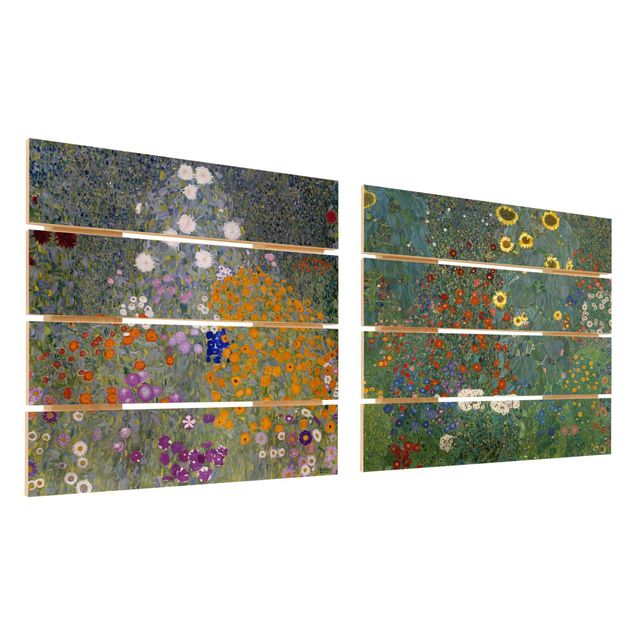 Holzbild 2-teilig - Gustav Klimt - Im grünen Garten - Quadrate 1:1