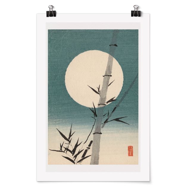 Poster - Japanische Zeichnung Bambus und Mond - Hochformat 3:2