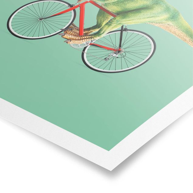 Poster - Jonas Loose - Dinosaurier mit Fahrrad - Hochformat 3:4