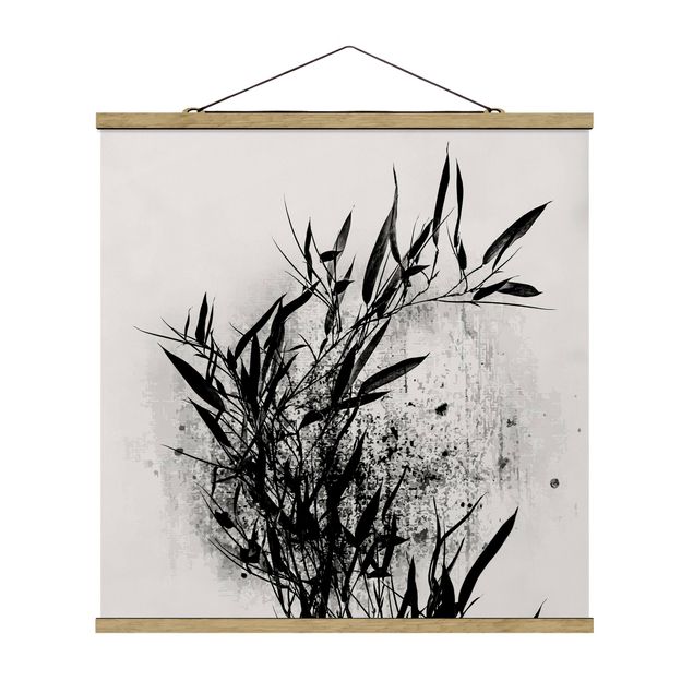 Stoffbild mit Posterleisten - Grafische Pflanzenwelt - Schwarzer Bambus - Quadrat 1:1