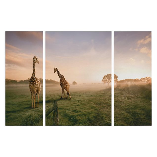 Leinwandbild 3-teilig - Surreal Giraffes - Triptychon