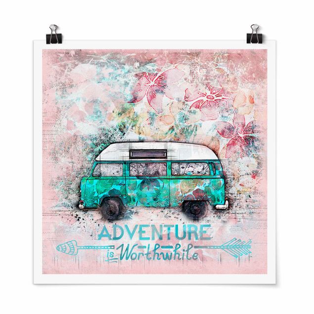Poster - Bulli Adventure Collage Pastell - Quadrat 1:1