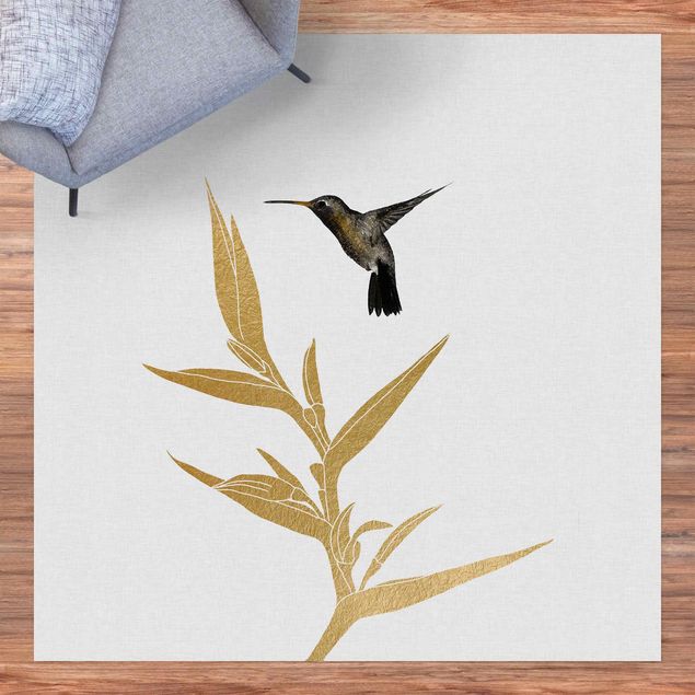 Moderne Teppiche Kolibri und tropische goldene Blüte II